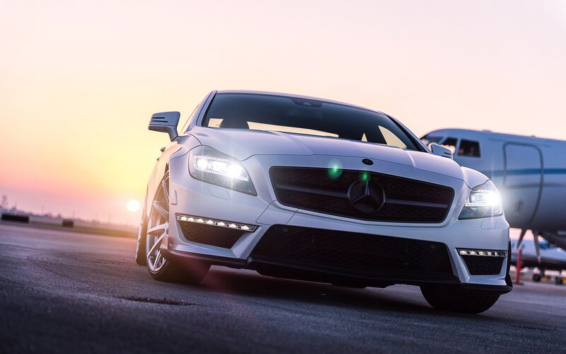 White Mercedes-benz Car — Dramatic, Sunset