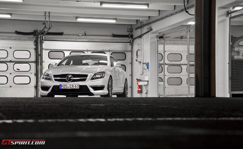 White Mercedes-Benz CLS in garage