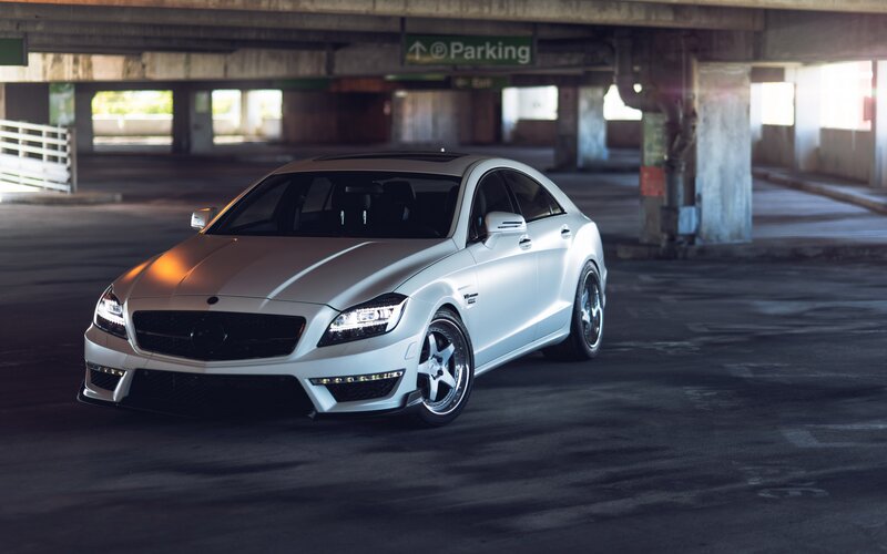 white mercedes-benz cls parked