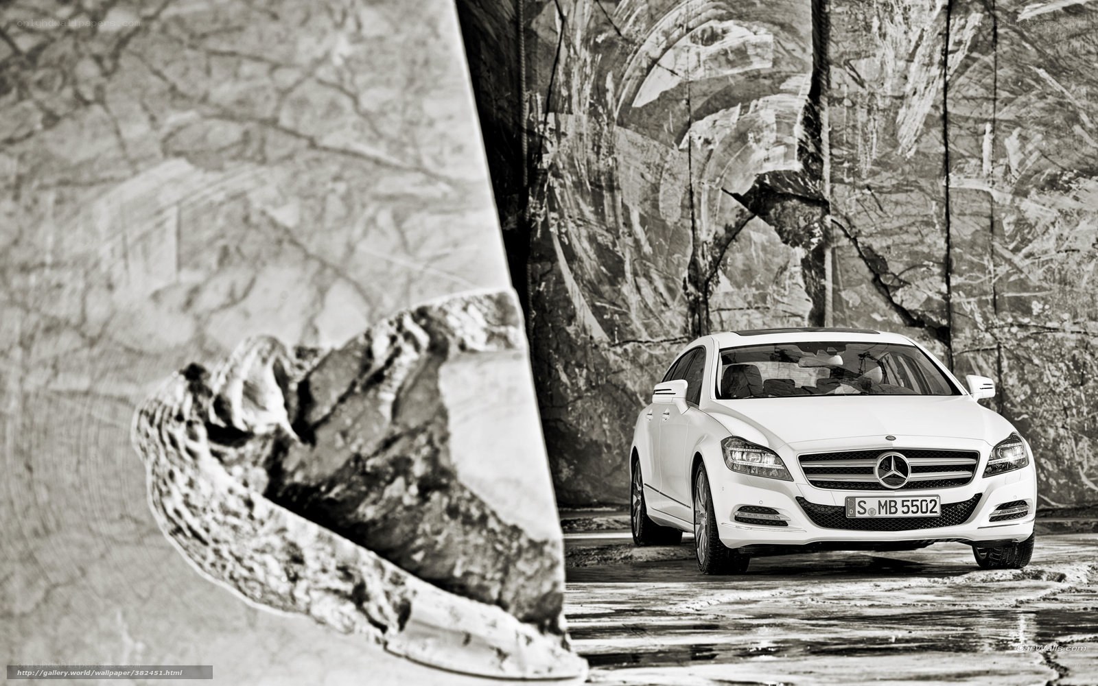 White Mercedes-Benz CLS parked in tunnel
