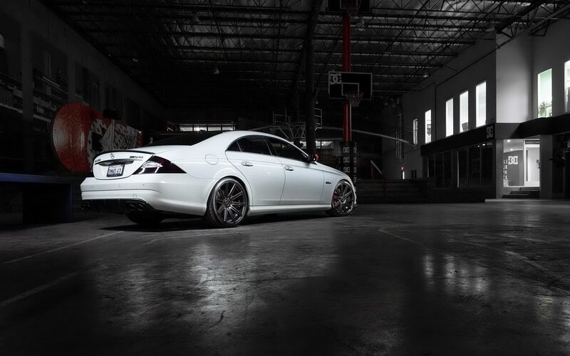 White Mercedes-Benz CLS63 AMG in warehouse