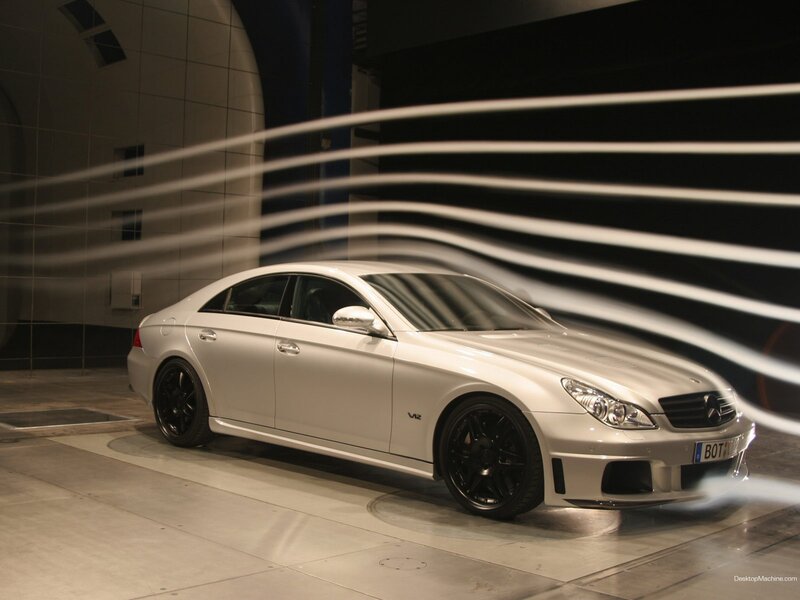 White Mercedes-Benz CLS63 AMG in wind tunnel