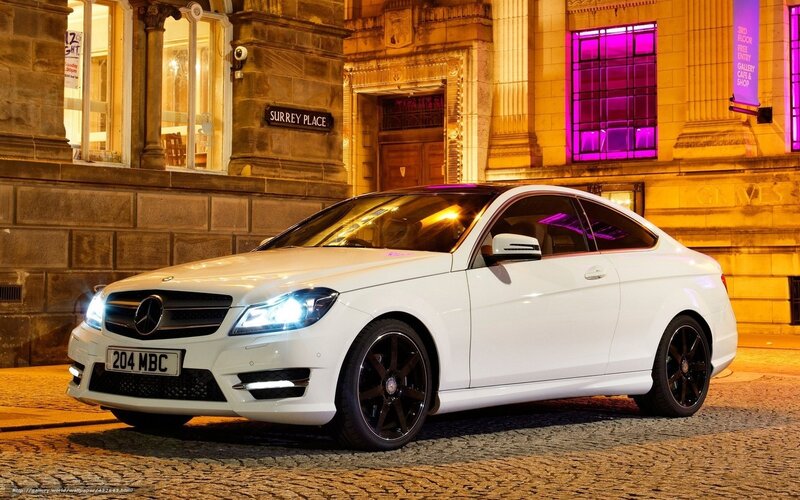 White Mercedes-benz Coupe — Dramatic, Night, Photograph, Building