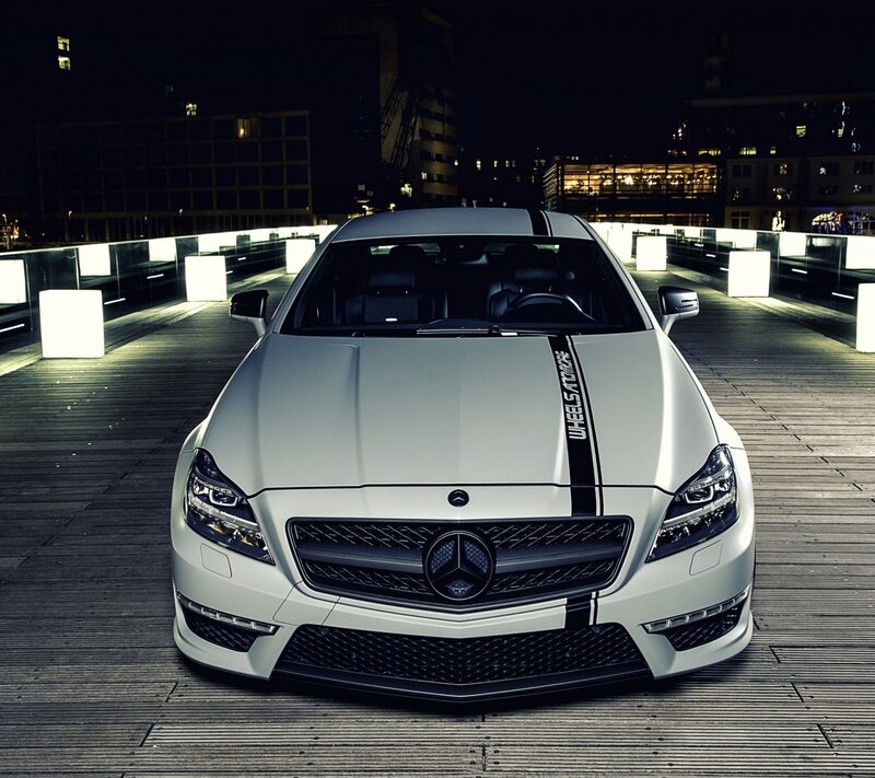 White Mercedes-benz Coupe — Dramatic, Night, Photograph, Car, Wooden Deck