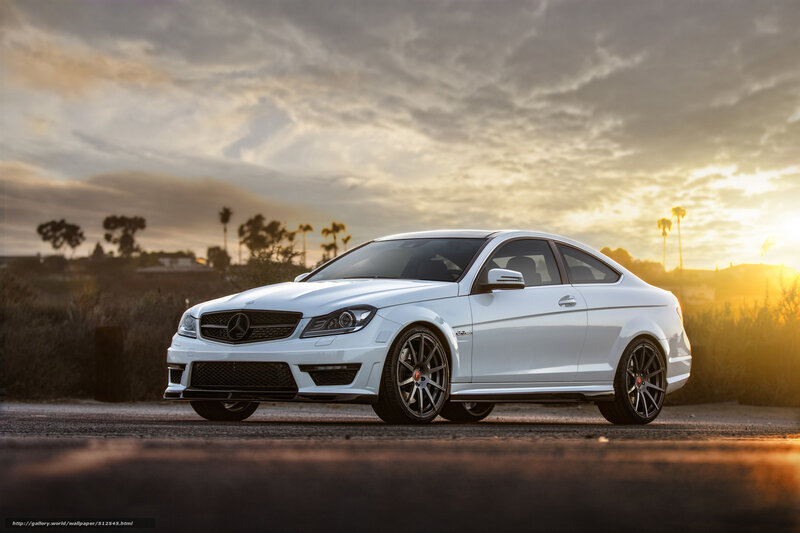 White Mercedes-benz Coupe — Dramatic, Sunset, Photograph, Car