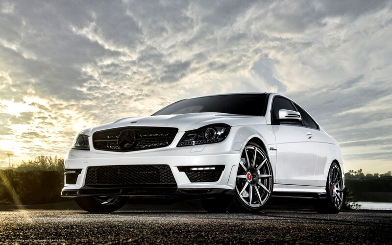 White Mercedes-benz Coupe — Dramatic, Sunset, Photograph