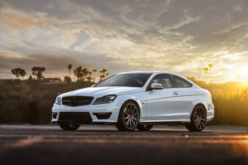 White Mercedes-benz Coupe — Dramatic, Sunset