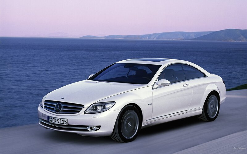 White Mercedes-benz Coupe — Serene, Sunset, Photograph, Car, Sea