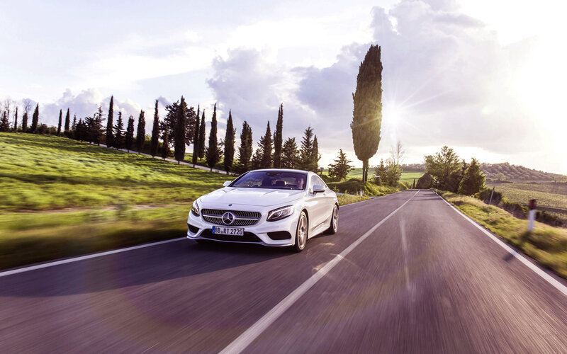 White Mercedes-benz Coupe — Serene, Sunset