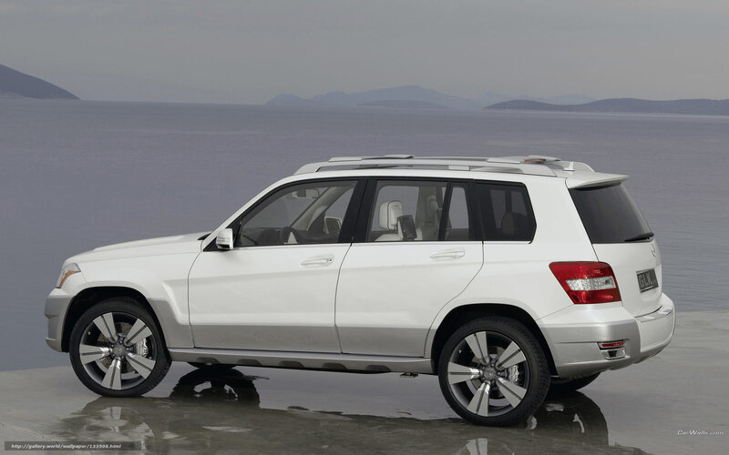 White Mercedes-Benz GLK parked by water