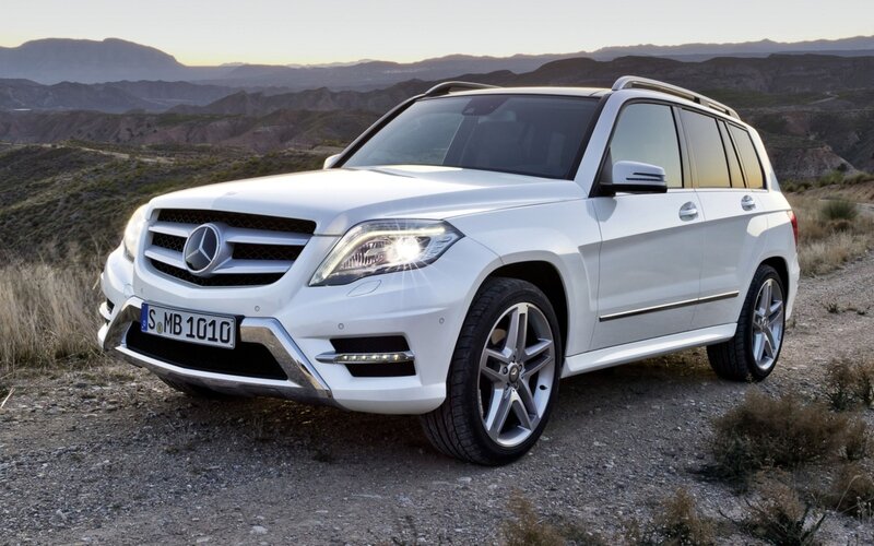 White Mercedes-Benz GLK parked in desert