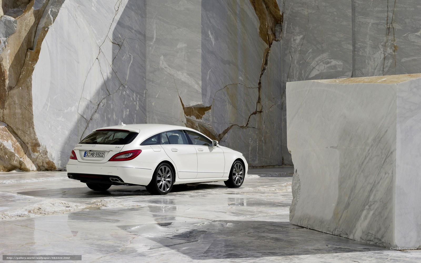 White Mercedes-Benz in marble quarry