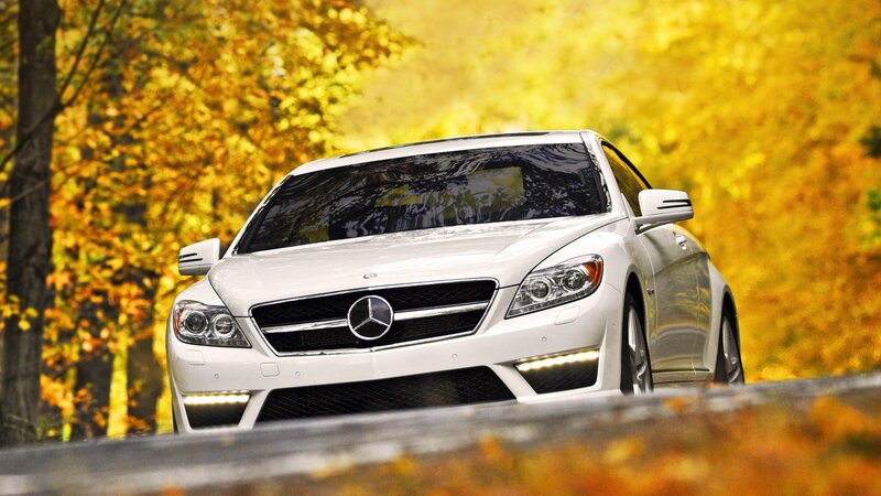 White Mercedes-Benz on autumn road