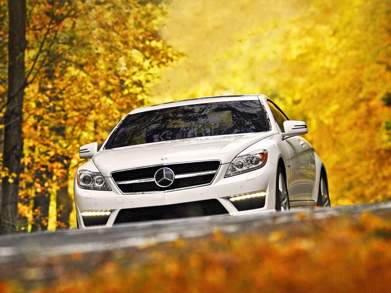 White Mercedes-Benz on autumn road