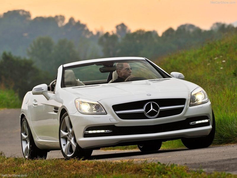 White Mercedes-Benz SLK driving