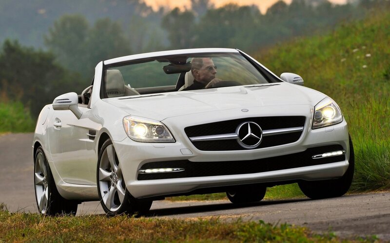White Mercedes-Benz SLK driving