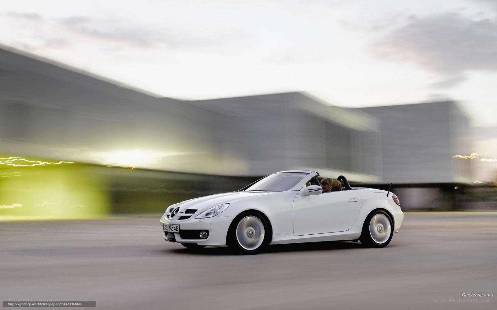 White Mercedes-Benz SLK in motion