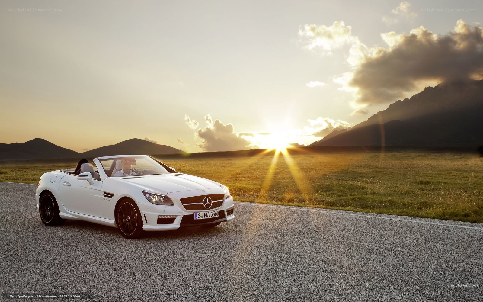 White Mercedes-Benz SLK on a road