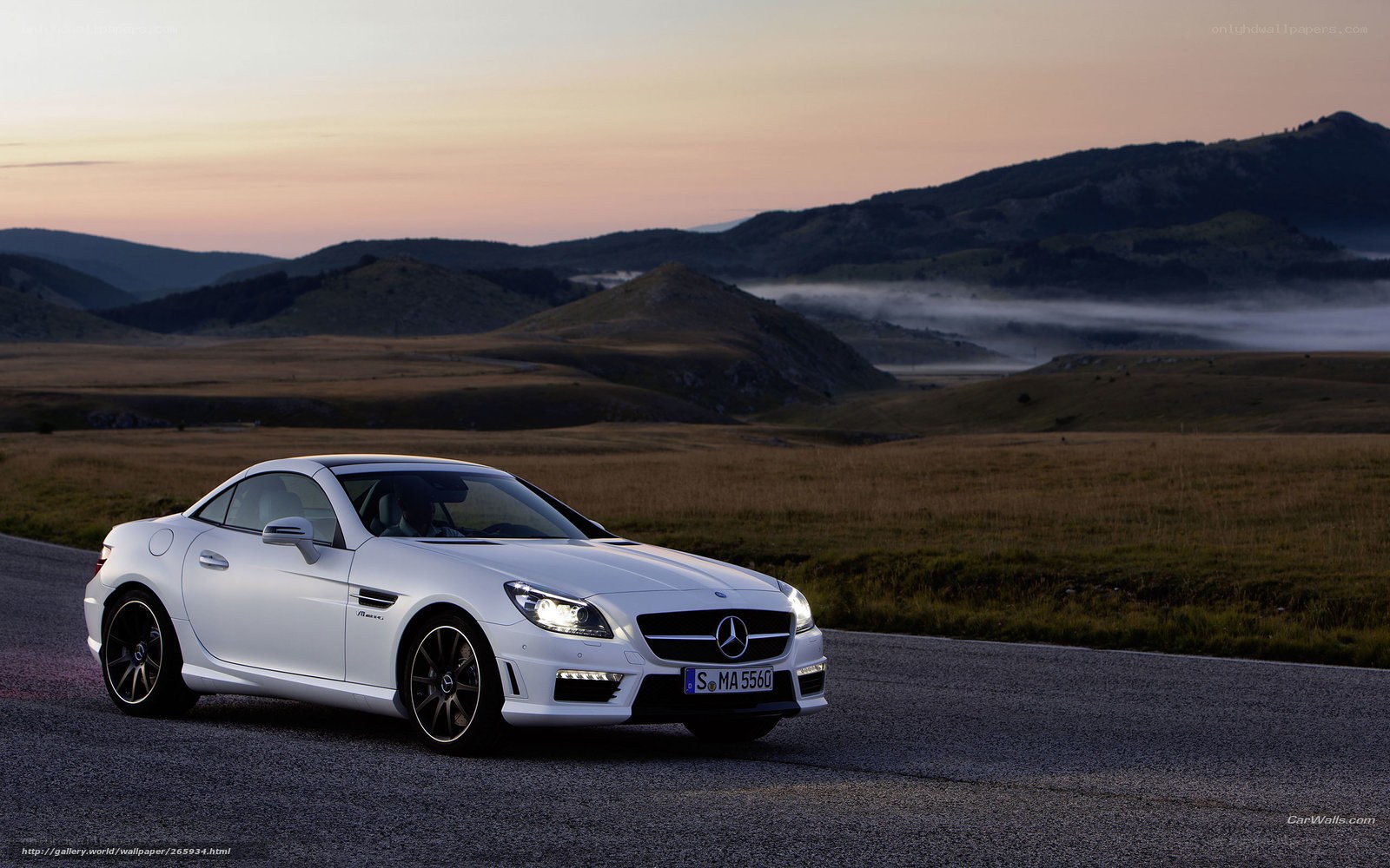 White Mercedes-Benz SLK on a scenic road