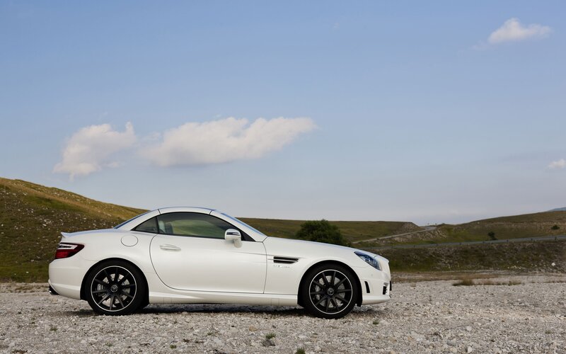 white mercedes-benz slk parked