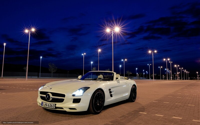 White Mercedes-Benz SLS AMG at night