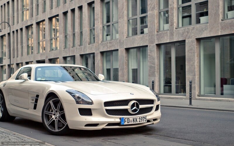 White Mercedes-Benz SLS AMG — Beige