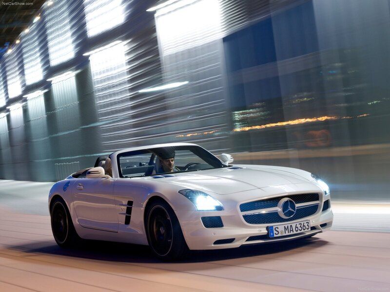 White Mercedes-Benz SLS AMG driving