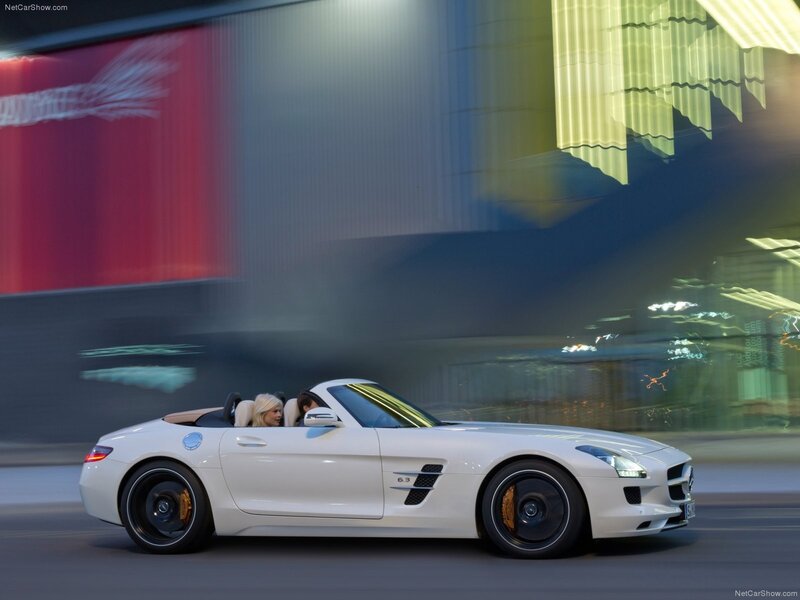 White Mercedes-Benz SLS AMG driving