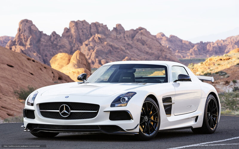White Mercedes-Benz SLS AMG in desert