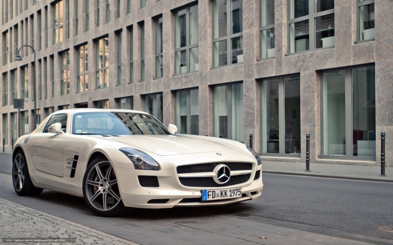 White Mercedes-Benz SLS AMG on city street