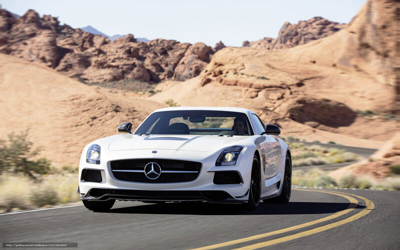 White Mercedes-Benz SLS AMG on desert road