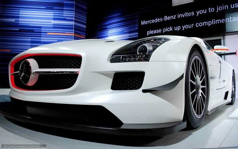 White Mercedes-Benz SLS AMG on display