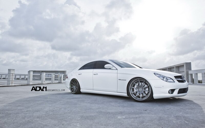White Mercedes-Benz with custom wheels