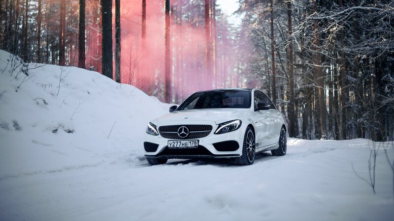 White Mercedes Car — Dramatic