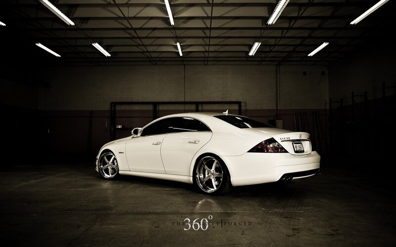 white mercedes cls in garage