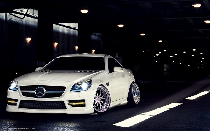 white mercedes slk in garage