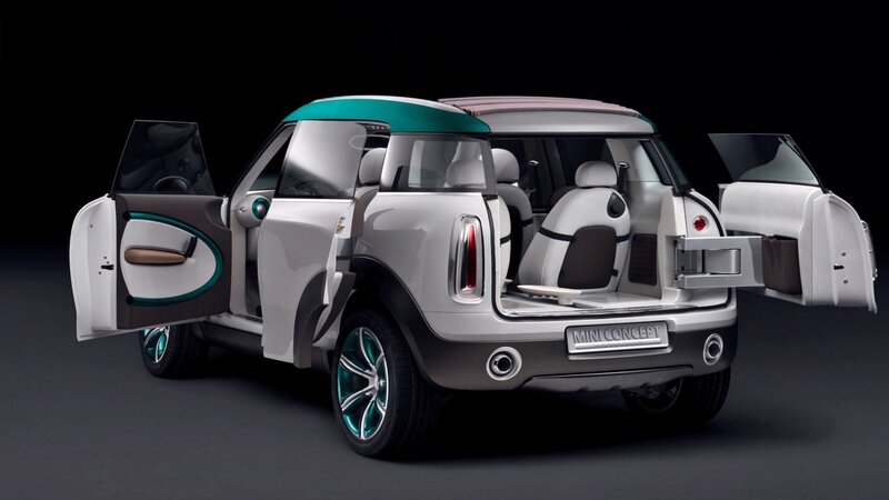 White Mini Concept Car — Dramatic, Photograph, Car Door, Back Seat