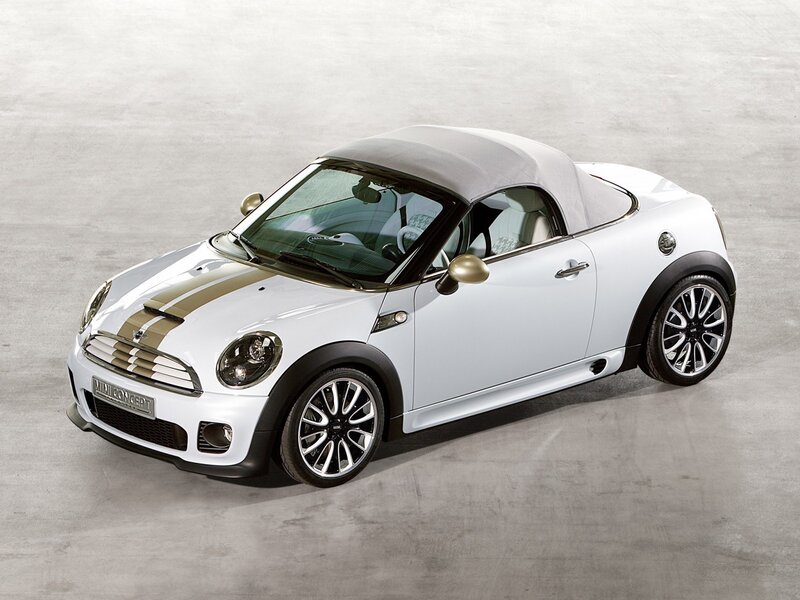 White Mini Convertible — Neutral, Photograph, Convertible Top, Gold Stripes