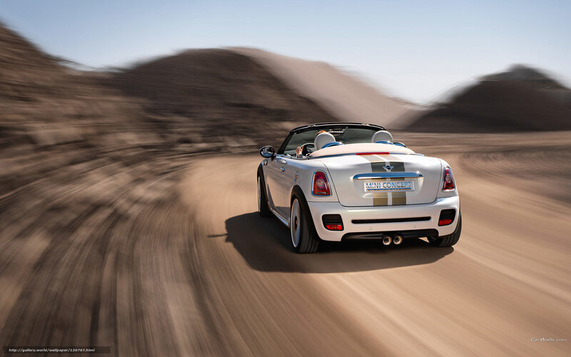 White MINI convertible on desert road