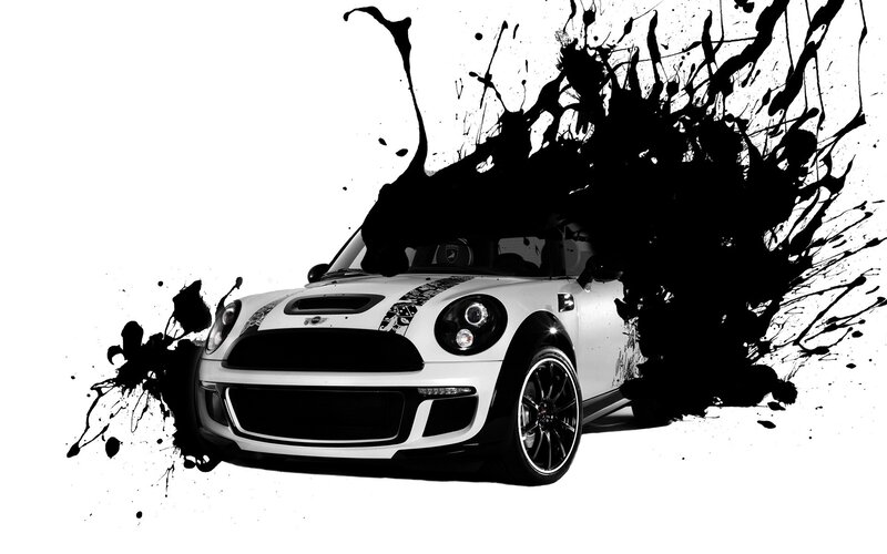 White Mini Cooper Car — Dramatic, Digital Art