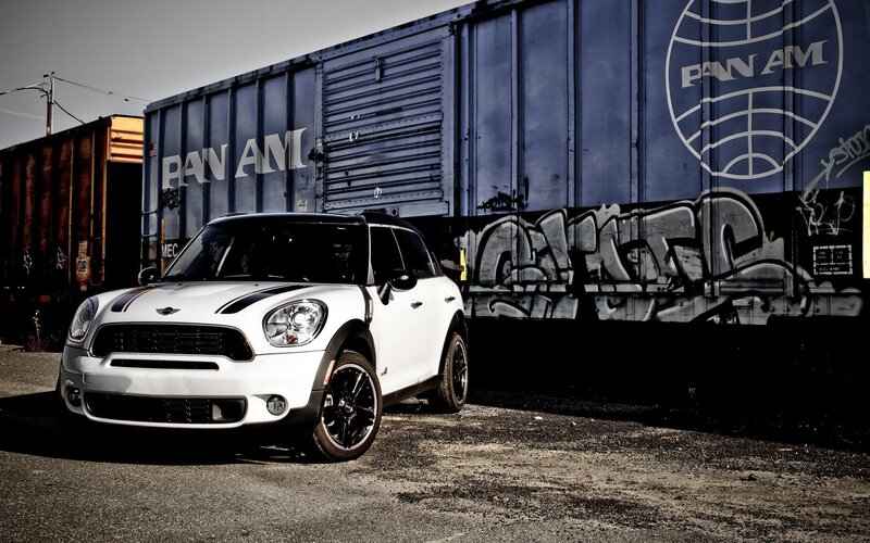 White Mini Cooper Car — Dramatic