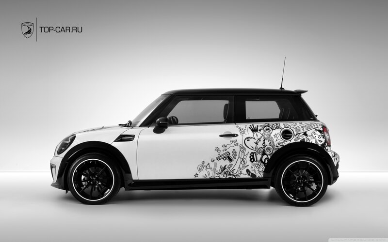 White Mini Cooper Car — Neutral, Photograph