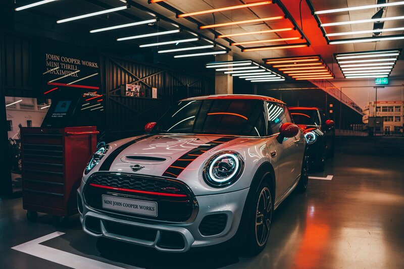 White Mini Cooper Car — Silver, Dramatic