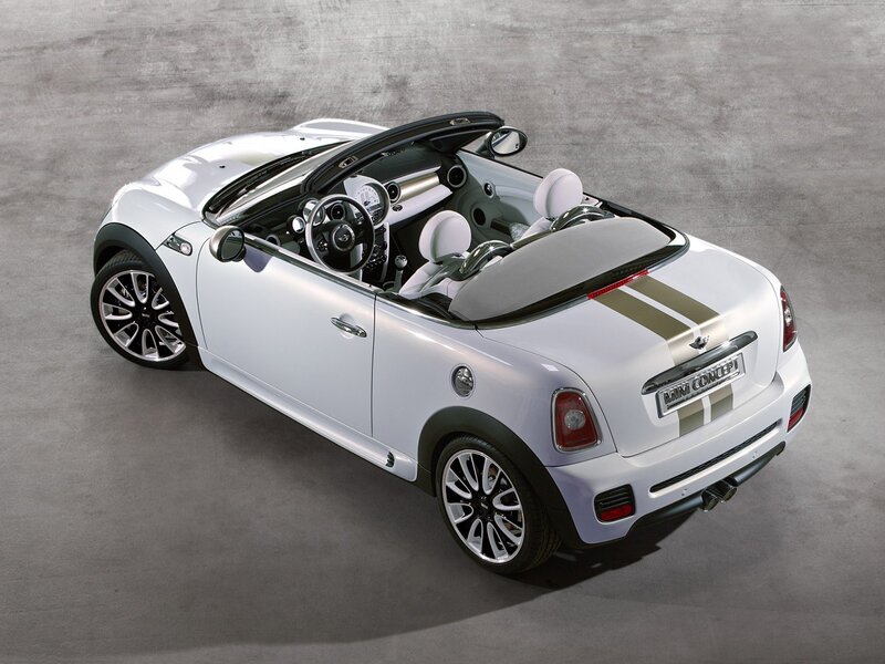White Mini Cooper Convertible — Neutral, Photograph, Car, Stripes