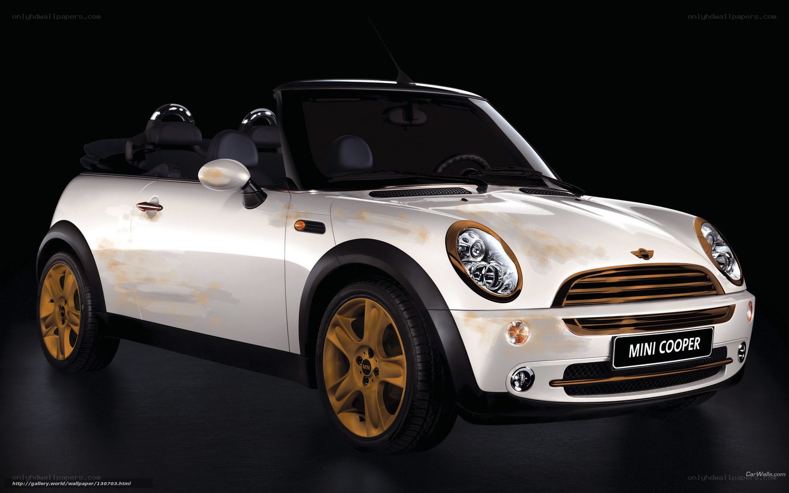 White Mini Cooper convertible