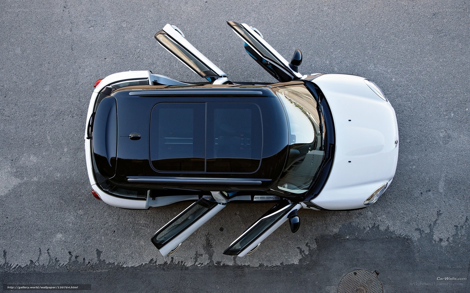 white mini cooper from above