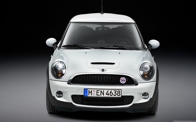 white mini cooper front view