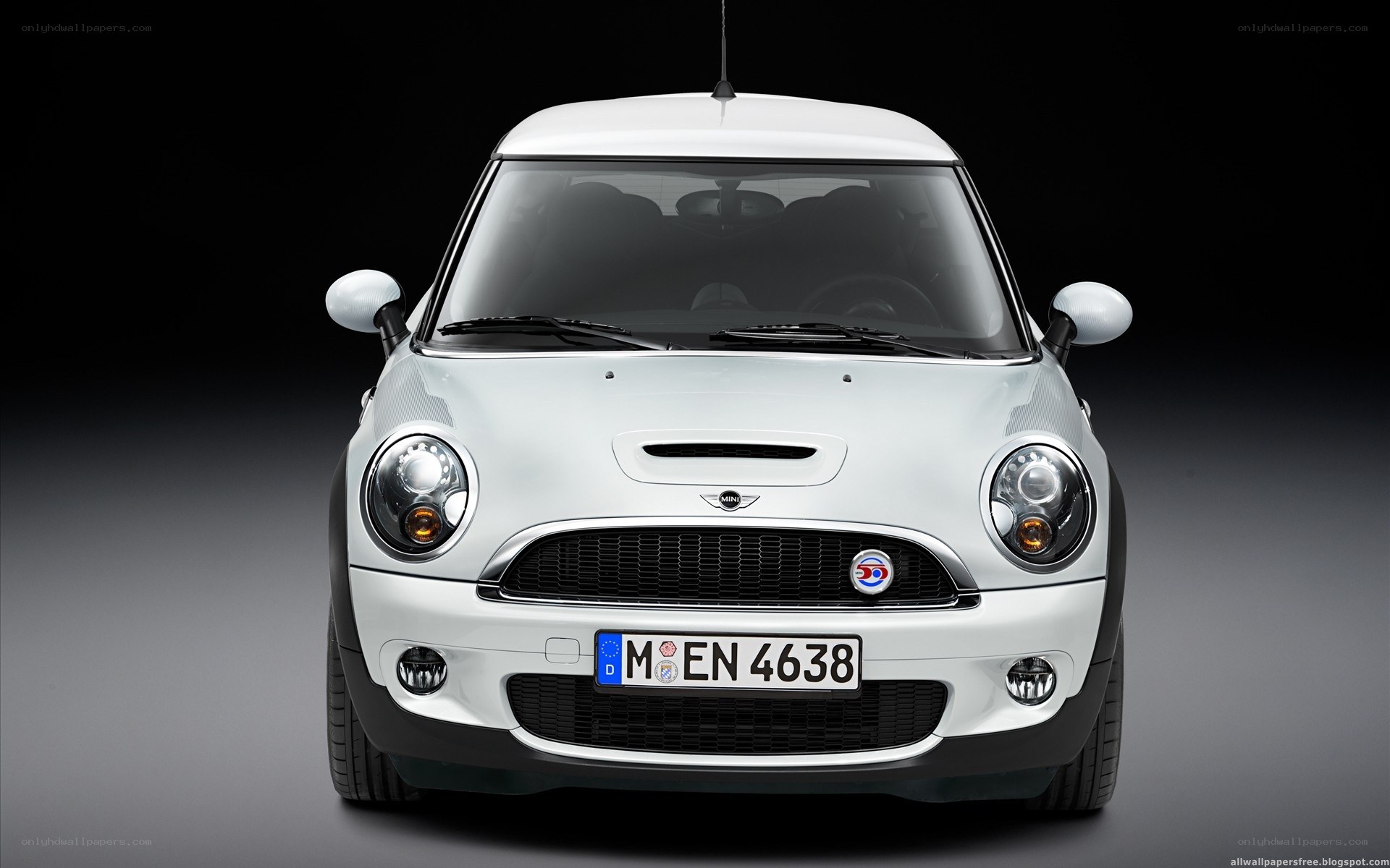 white mini cooper front view