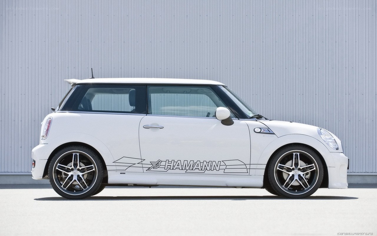 white mini cooper with hamann decals