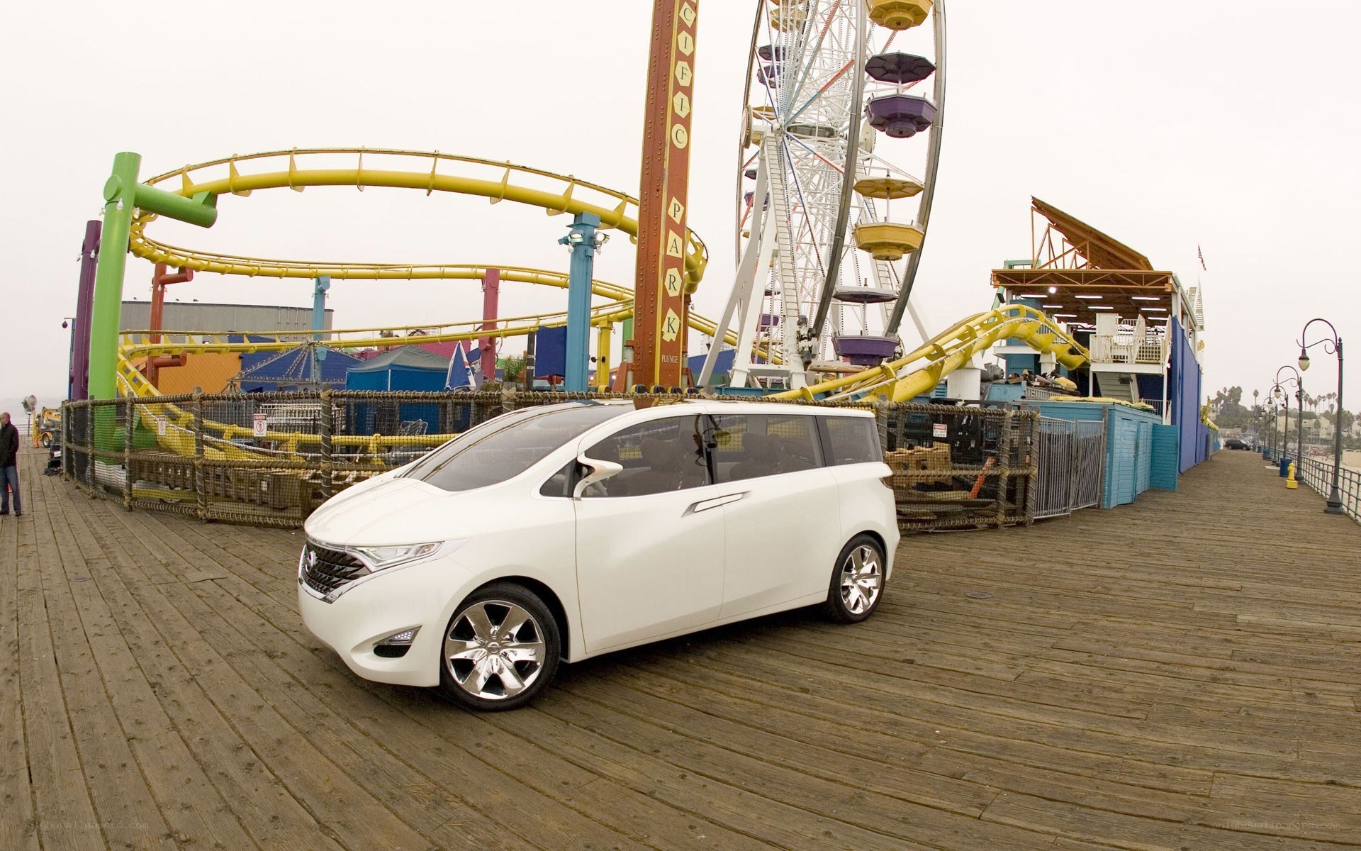 White minivan on a pier